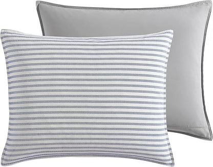 Nautica - King Comforter Set, Soft Yarn-Dyed Cotton Bedding, Medium Weight for Year Round Use, 3 Piece Bed Set with Matching Pillowcases (Fairwater Blue)