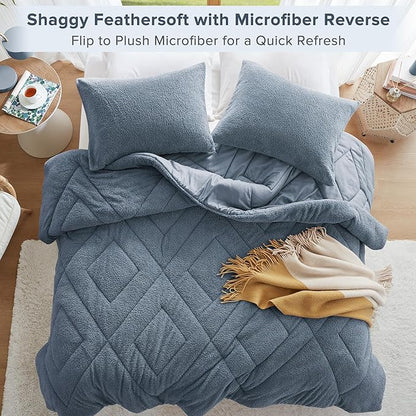 Comfort Spaces Twin Comforter Set Reversible Feather-Soft Plush Comforters for Twin Size Bed All Season Lightweight Shearling Fleece Sherpa Comforter Twin Size Bed Set, Twin/Twin XL, Blue 2 Piece
