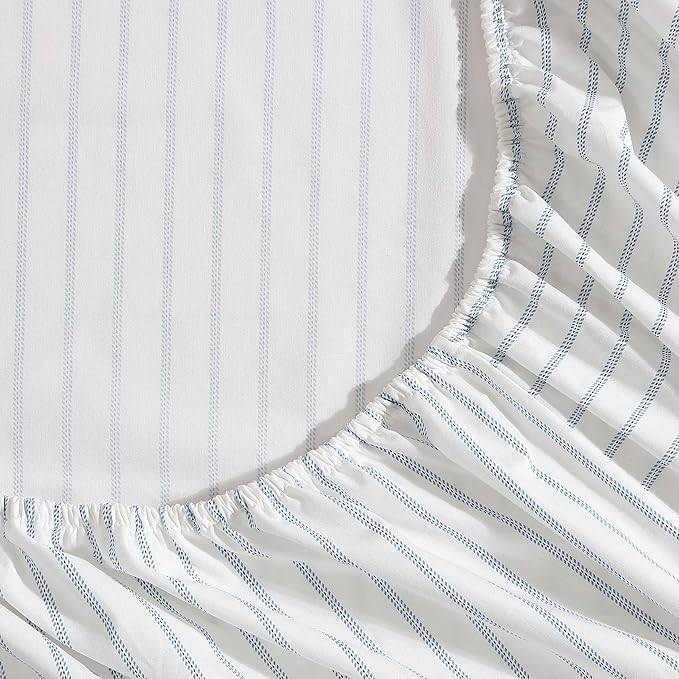 Eddie Bauer - Twin Sheets, Cotton Percale Bedding Set, Crisp & Cool Home Decor (Essential Stripe White, Twin)