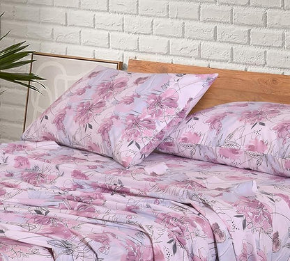 RUVANTI 100% Cotton Sheets – Split King Size Percale Bedding, Cooling & Breathable Floral Design, Durable with a Crisp, Soft & Comfortable Feel, 16" Deep Pocket, 5-Piece Set, Lilac Floral