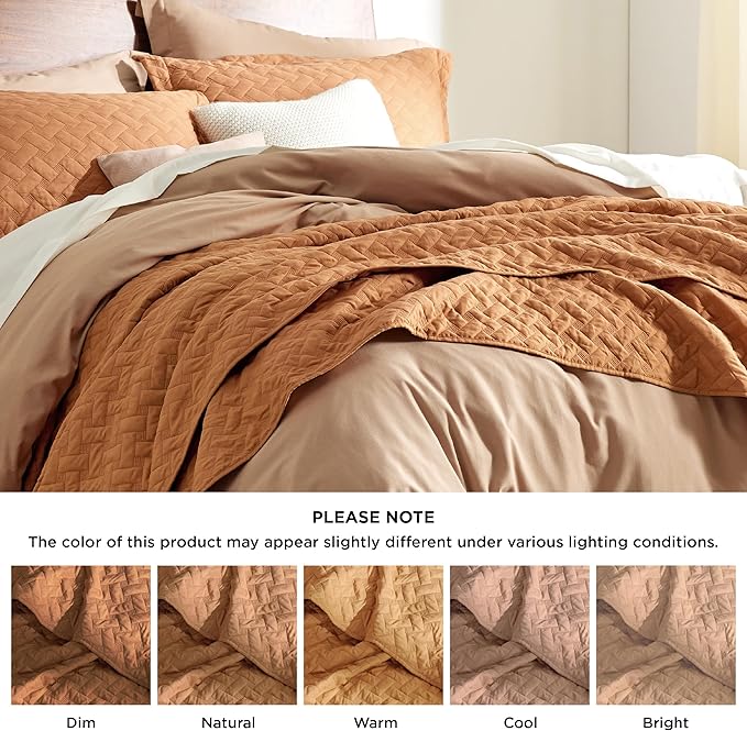 Bedsure Quilts King Size - Lightweight Bedspreads King Size with Basket Weave Pattern, Soft Quilt Bedding Set, Hazel Brown Comforter Set Coverlet for All Seasons with 2 Pillow Shams (106" x 96") | Skin-Friendly Soft, All-Season Comfort, Breathable, Lig...