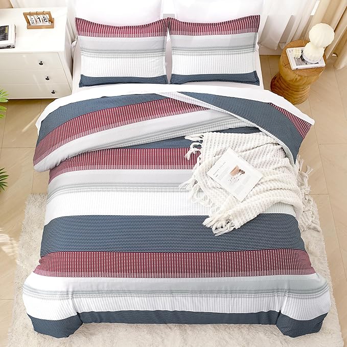 Litanika Comforter Set Twin/Twin XL Red Blue - 2 Pieces Lightweight Colorblock Stripe Fluffy Bedding Comforter Sets, All Season Bed Set