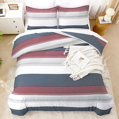 Litanika Comforter Set Twin/Twin XL Red Blue - 2 Pieces Lightweight Colorblock Stripe Fluffy Bedding Comforter Sets, All Season Bed Set