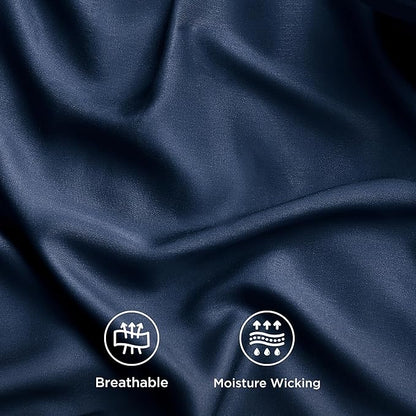Bedsure King Size Sheets Set, Cooling Sheets for Hot Sleepers, Rayon Derived from Bamboo, PureWoven, Breathable & Soft, Deep Pocket Up to 16 Inches, Hotel Luxury Silky Bedding, Navy