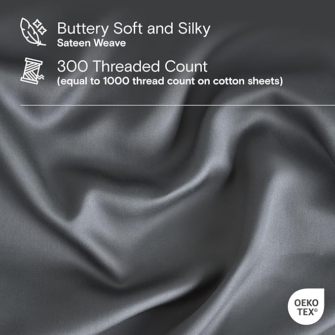 DOZ Sheet Set, 100% Viscose derived from Bamboo, Organically Grown, Buttery Soft, Cooling Sheets, High GSM, Deep Pockets - 3 Piece - 2 Pillowcases 1 Fitted Sheet (Storm, King)