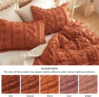 Bedsure Boho Duvet Cover Queen Size, Soft & Comfortable Elegant Design Boho Bedding for Decoration, Machine Washable Comforter Cover for All Seasons,Includes 1 Duvet Cover & 2 Pillow Shams,Terracotta