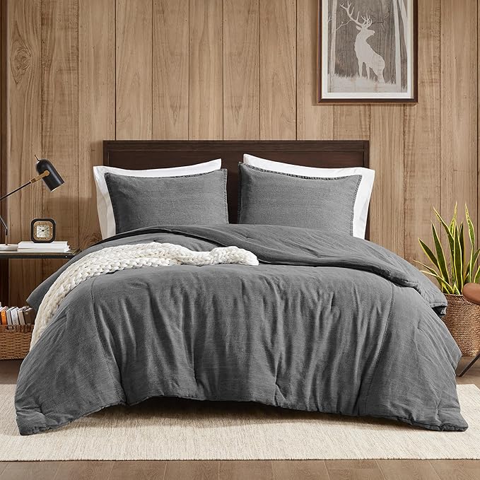 Woolrich Twin Comforter Set Cotton Stone Washed, Oversized Comforters Twin Size Bed, All Season Down Alternative Overfilled Twin Size Comforter, McKenzie, Twin/Twin XL Grey 2 Piece