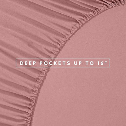 Elegant Comfort 8-Piece Pinch Pleated Comforter Set - All Season Complete Bed in a Bag, Includes 4pc Smart Sheet Set, Bed Skirt, Comforter, Matching Pillowcases and Shams, Twin/Twin XL, Dusty Rose