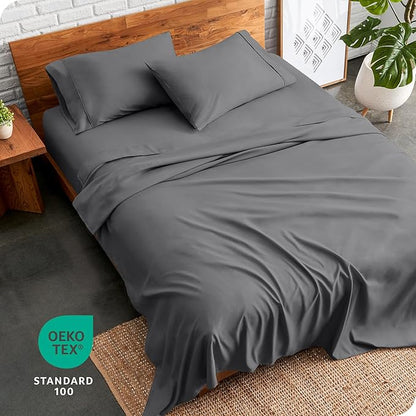 Bare Home Short Queen Sheet Set - 1800 Ultra-Soft Microfiber Bed Sheets - Double Brushed - Deep Pockets - Easy Fit - 4 Piece Set - Bedding Sheets & Pillowcases (Short Queen, Grey)