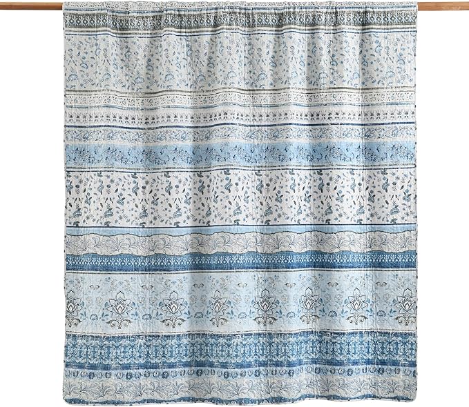 HORIMOTE HOME Boho Quilt King Size Blue Bohemian Floral Quilt Bedding Set, Soft Lightweight King Size Comforter Set for All Season, Farmhouse Bedspread Coverlet with 2 Pillow Shams, 106 x 96 inches