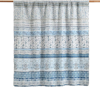 HORIMOTE HOME Boho Quilt Queen Size Blue Bohemian Floral Quilt Bedding Set, Soft Lightweight Boho Comforter Set Queen for All Season, Farmhouse Bedspread Coverlet with 2 Pillow Shams, 90 x 96 inches