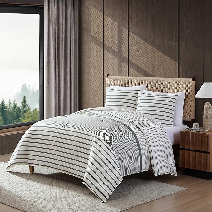 Eddie Bauer - King Comforter Set, Super Soft Bedding with Matching Shams, Two-Piece Back Closure, Modern Room Essentials (Cooper Stripe Green, King)