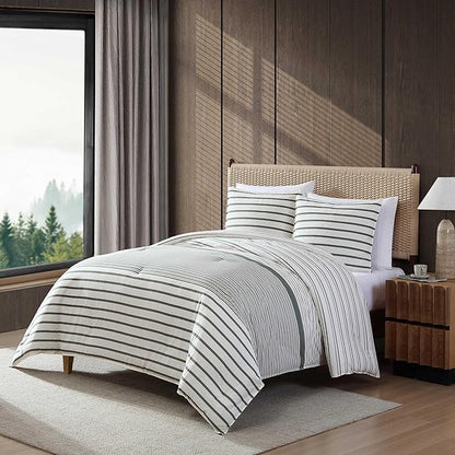 Eddie Bauer - King Comforter Set, Super Soft Bedding with Matching Shams, Two-Piece Back Closure, Modern Room Essentials (Cooper Stripe Green, King)