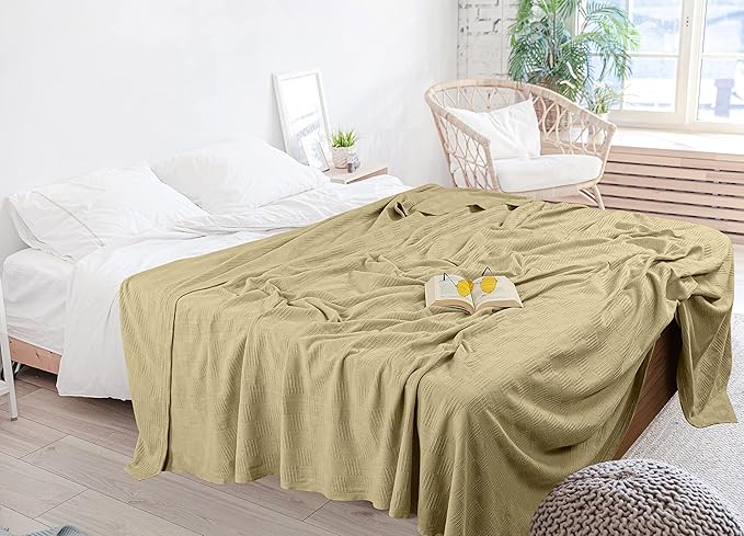 Utopia Bedding Tan 100% Cotton Blanket [Twin Size - 90x72 Inch] Lightweight, Soft and Breathable Thermal Blanket for All Seasons