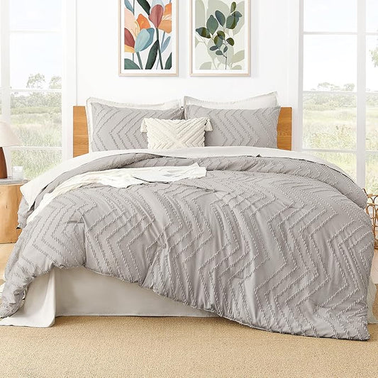 Litanika Linen King Comforter Set, 3 Pieces Lightweight Gray Tufted Bedding Sets, Down Alternative Comforter Fluffy Bed Set Gift Choice