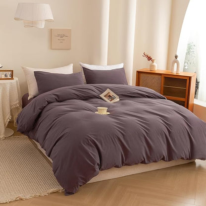 ECOCOTT Purple Duvet Cover California King Size - 100% Washed Cotton Durable Soft Comfy Duvet Cover Set, 3 Pieces Duvet Cover with Zipper Closure (Purple, 104''x98'')