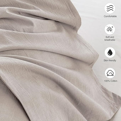 MooMee Bedding Pillowcases Pack of 2 100% Washed Cotton Linen Like Textured Breathable Durable Soft Comfy (Heathered Brownish Grey, Queen)