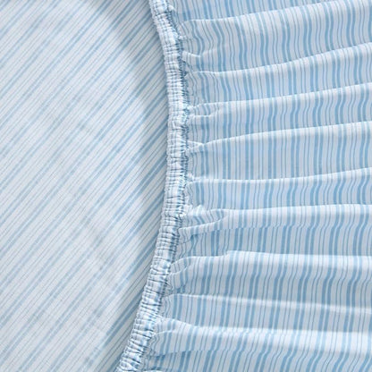 Laura Ashley - Full Sheet Set, Crisp & Cool Cotton Percale Bed Sheets, Deep Pockets, Striped Bedding with Matching Fitted Sheet & Pillowcases (Bedford Skinny Stripe Blue)
