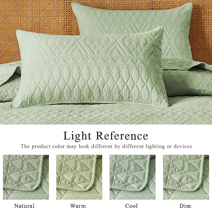 akkialla King/Cal King Size Quilt Bedding Set,Sage Green Lightweight Microfiber Soft Bedspread,Modern Style Geometric Pattern Coverlet Set for All Seasons,3 Piece(1 Quilt,2 Pillow Shams)