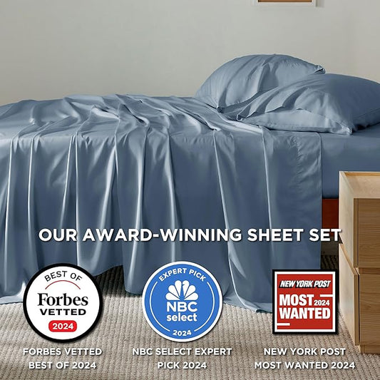 Bedsure Full Size Bed Sheets, Cooling Sheets, Rayon Derived from Bamboo, PureWoven, Breathable & Soft, Deep Pocket Up to 16 Inches, Hotel Luxury Silky Bedding for Hot Sleepers, Dusty Blue