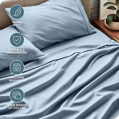 Bare Home King Sheet Set - 1800 Ultra-Soft Microfiber King Bed Sheets - Double Brushed - Deep Pockets - Easy Fit - 4 Piece Set - Bedding Sheets & Pillowcases (King, Dusty Blue)