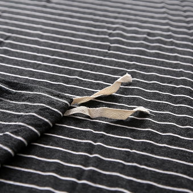 PURE ERA Jersey Knit Duvet Cover Set 100% T-Shirt Heather Cotton Super Soft Comfy Classic Striped Design, with Zipper Closure, Black & White Pinstripe, King