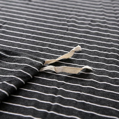 PURE ERA Jersey Knit Duvet Cover Set 100% T-Shirt Heather Cotton Super Soft Comfy Classic Striped Design, with Zipper Closure, Heather Black & White Pinstripe, Queen