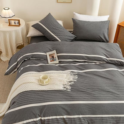 ECOCOTT Grey Striped Duvet Cover Oversized King Size, 100% Washed Cotton 3-Piece Bedding Set - Ultra Soft, Breathable & Easy Care with Zipper Closure and 2 Pillowcases, No Comforter