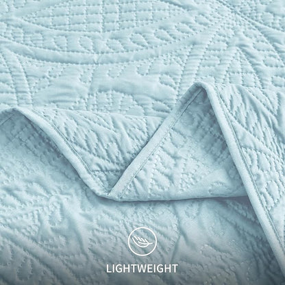 Love's cabin Oversized King Size Quilt Bedding Set Spa-Blue Bedspreads - Oversized King Lightweight Bedspread Comforter - Coin Pattern Coverlet for All Season - 3 Pieces (1 Quilt, 2 Pillow Shams)