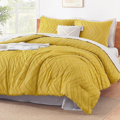 Litanika Mustard Yellow King Comforter Set, 3 Pieces Lightweight Tufted Bedding Sets, Down Alternative Comforter Fluffy Bed Set Gift Choice