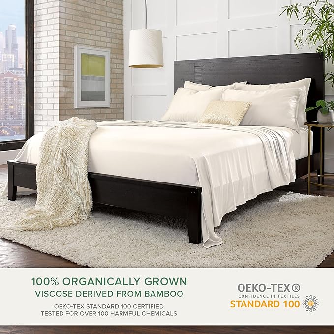 Queen Pillowcases by Pure Bamboo, Genuine 100% Organic Viscose Derived from Bamboo, Luxuriously Soft & Cooling, Double Stitching, Envelope Closure (2 Queen Pillowcases, Ivory)