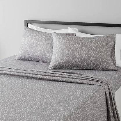 Amazon Basics Lightweight Wrinkle Free Breathable Microfiber 4 Piece Bed Sheet Set with 14-Inch Deep Pockets - Queen, Grey Arrows, Printed