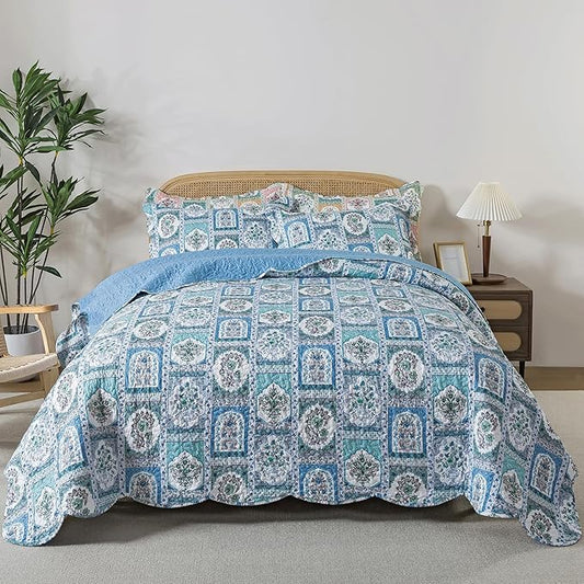 HoneiLife Queen Quilt Bedding Set - 3 Piece Microfiber Quilt Sets Floral Bedspreads Rustic Coverlets for Queen Bed