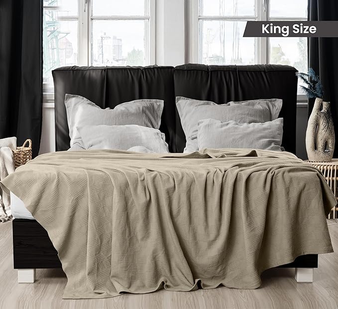 Utopia Bedding Khaki 100% Cotton Blanket [King Size - 90x108 Inch] Lightweight, Soft and Breathable Thermal Blanket for All Seasons