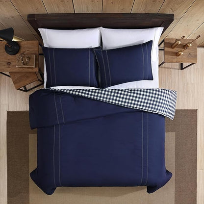 Eddie Bauer - King Comforter Set, Reversible Cotton Bedding with Matching Shams, Pre-Washed for Added Softness (Kingston Navy, King)