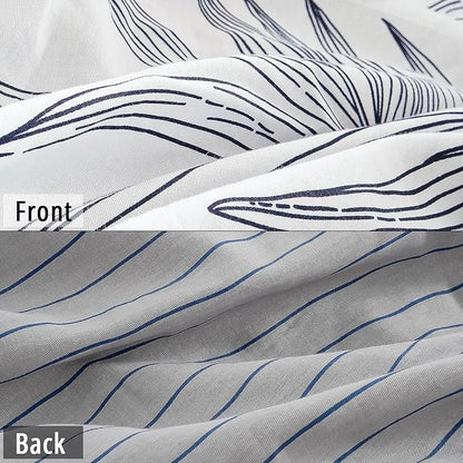 Botanical Cotton Comforter King Size - White Comforter with Delicate Black Leaves Patterns,Grey Reversible Lightweight Bedding Sets 3Pcs(Stripes)