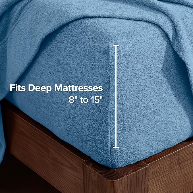 Bare Home Super Soft Fleece Sheet Set - Split King Size - Extra Plush Polar Fleece, No-Pilling Bed Sheets - All Season Cozy Warmth (Split King, Coronet Blue)