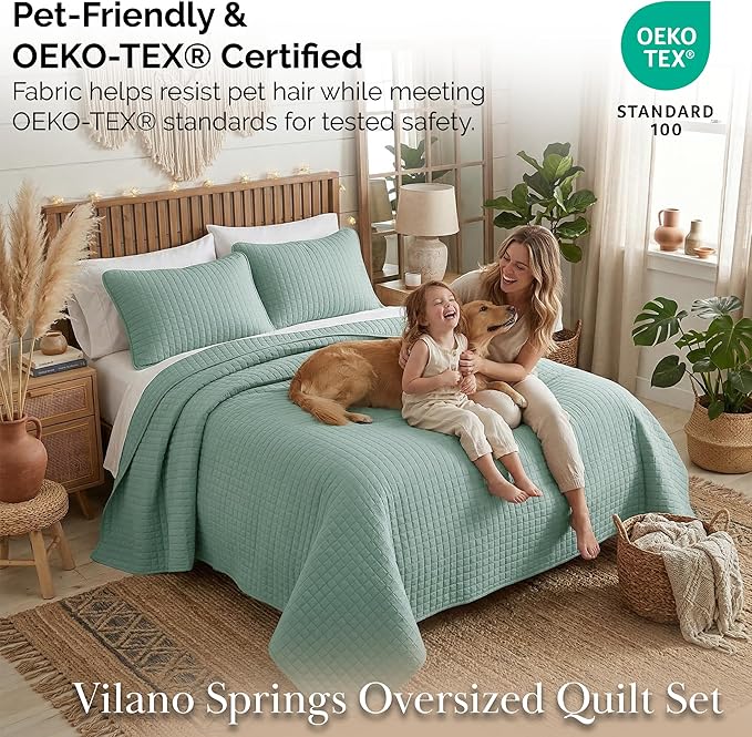 Southshore Fine Living, Inc. Quilts, Queen Size/Full Quilt Bedding Set, Stain & Pet Hair Resistant Bedding, Coverlet Full/Queen Size Bedspread, Soft Microfiber with 2 Pillow Shams, Steel Blue (Teal)