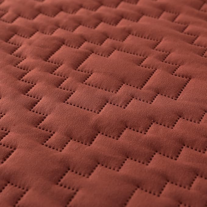 R.SHARE Burnt Orange Queen Size Quilt Bedding Sets with Pillow Shams, Boho Full Lightweight Soft Bedspread Coverlet, Quilted Blanket Thin Comforter Bed Cover for All Season, 3 Pieces, 90x90 inches