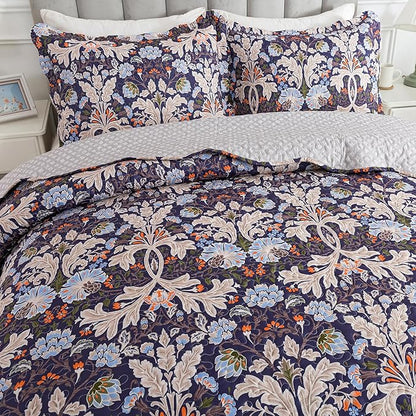 HoneiLife Quilt Set King Size - Microfiber Bedspread 3-Piece,Reversible Coverlet Lightweight Bedcover King Quilt Bedding Sets-Navy