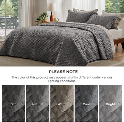 Bedsure Oversized King Quilts - Lightweight Bedspreads Oversized King Size with Basket Weave Pattern, Soft Quilt Bedding Set, Grey Comforter Set Coverlet 2 Pillow Shams (120" x 120") | Skin-Friendly Soft, All-Season Comfort, Breathable, Lightweight, Ma...