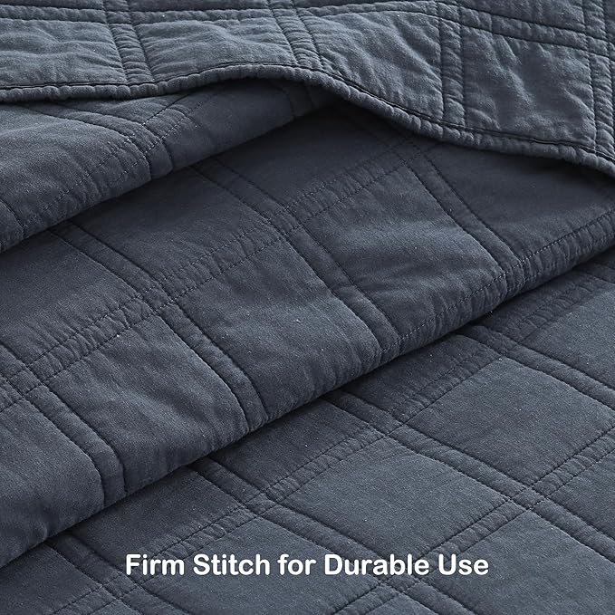 HORIMOTE HOME 100% Cotton Quilt Set King Size, Denim Blue Pre-Washed Bedspreads Coverlet Set in Geometric Pattern, Cozy Lightweight Stitching Decorative Bedding Cover with 2 Shams for All Season