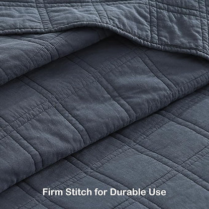 HORIMOTE HOME 100% Cotton Quilt Set Twin Size, Denim Blue Pre-Washed Bedspreads Coverlet Set in Geometric Pattern, Cozy Lightweight Stitching Decorative Bedding Cover with 1 Sham for All Season