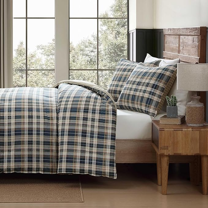 Eddie Bauer - Twin Comforter Set, Reversible Bedding with Matching Sham, Medium-Weight for Year Round Use, Dorm Essentials (Port Gamble Blue)