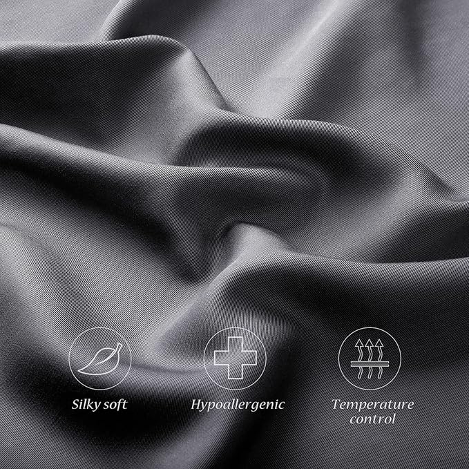 Cooling Side Sleeper Pillow Cases Queen Size Set of 2 - Curved Rayon Derived from Bamboo Pillowcase Cover- Breathable Silky Soft Pillowcase for Hot Sleepers Hair and Skin 20 * 30 Inches Dark Grey