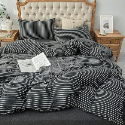 PURE ERA Jersey Knit Duvet Cover Set 100% T-Shirt Heather Cotton Super Soft Comfy Classic Striped Design, with Zipper Closure, Black & White Pinstripe, King