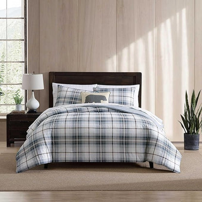 Eddie Bauer - Twin Comforter Set, Reversible Plaid Bedding with Matching Sham, Medium-Weight for Year Round Use, Dorm Essentials (Alder Blue/Grey)