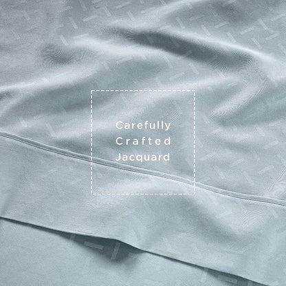 Threadmill 100% Cotton Sheets for King Size Bed | 4 Pc King Bed Sheets Set | Soft, Breathable Lightweight Damask Sateen for All-Season Use | Snug Fit Elastic Deep Pocket King Sheets | Blue