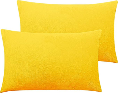 NTBAY 2 Pack Zippered Velvet Queen Pillowcases, Super Soft and Cozy Luxury Fuzzy Flannel Pillow Cases with Zipper, 20x30 Inches, Yellow