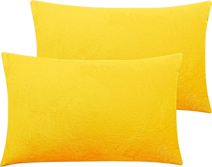 NTBAY 2 Pack Zippered Velvet King Pillowcases, Super Soft and Cozy Luxury Fuzzy Flannel Pillow Cases with Zipper, 20x36 Inches, Yellow